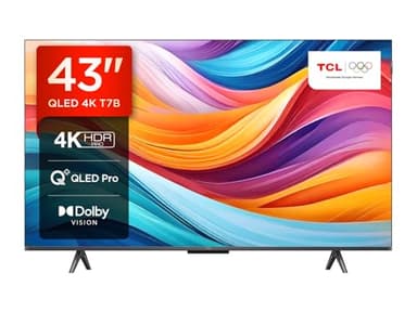 TCL 43T7B Téléviseur QLED Pro 43 pouces, 4K Ultra HD, HDR Pro, Smart TV Powered by Google TV (Dolby Vision & Atmos, Motion clarity, Hands-Free Voice Control, compatible avec Google assistant & Alexa).