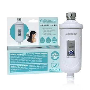 Filtre Douche Anti Calcaire 30000 L Shower Head Filter Sans Sulfite Calcique pour les Cheveux et la Peau Compatible avec Pommeau Robinet Certificat E226 Alkanatur