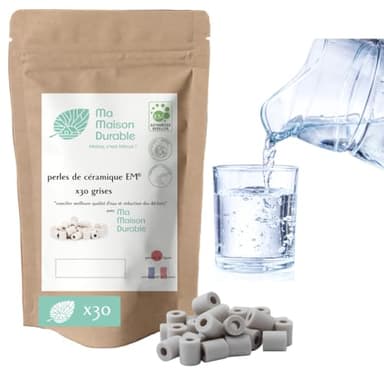 Ma Maison Durable | X30 Perles de Céramique EM® Grises | Filtre Purificateur 100% naturel Eau du Robinet| Billes de filtration naturelle Chlore Calcaire| Pour Pichet Carafe Gourde Fontaine Bouilloire