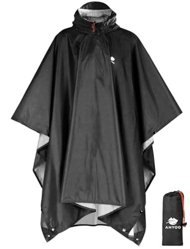 ANYOO Poncho léger, imperméable, réutilisable et respirant avec capuche, idéal pour l'extérieur,Noir,Taille Unique