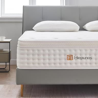 Hiepunos Matelas 160x200 cm, Épaisseur 26cm, Hybride Matelas, Matelas à Ressorts Ensachés et à Mémoire de Forme, H3 Moyenne Ferme, 7 Zones de Confort, Respirant, Soutien Parfait, (Blanc)