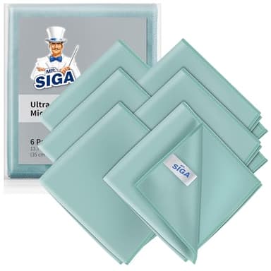 MR.SIGA Chiffon Microfibre Vitre Ultra Fine pour Verre, Chiffon Vitre sans Trace Lavable à Machine, Lot de 6, Dimensions 35 x 40 cm