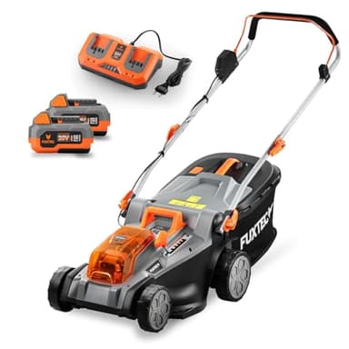 FUXTEC Tondeuse à Gazon sans Fil 40V (2x20V) E2RM43 Set Batteries et Chargeur - Largeur De Coupe 43cm, 40L, Hauteur De Coupe Variable, Tondeuse à Gazon Batterie, sans Fil