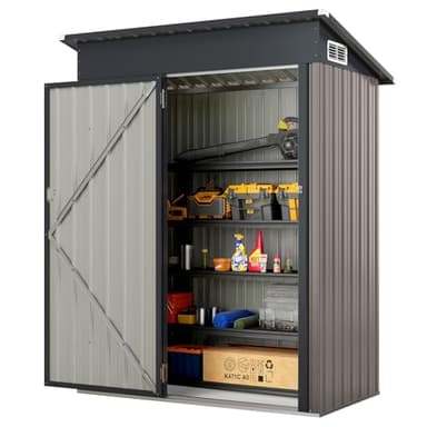 COSTWAY Abri de Jardin Métal Galvanisé 1.5 m³, Petite Cabane Jardin Exterieur, Porte avec Loquet, Toit en Pente, 4 Gants, 2 Trous d’Aérations (Gris)