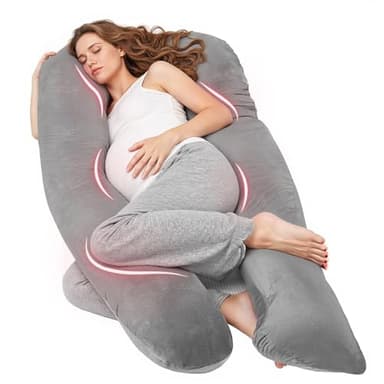 Nuliie Coussin de Grossesse pour Dormir, Oreiller de Corps Complet en Forme de U, Soutien pour Le Dos, Les Hanches et Les Jambes des Femmes Enceintes, avec Une Housse en Velours Lavable (Gris)