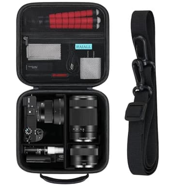 RAIALL Sacoche pour Appareil Photo Sony Alpha a6000/a6100/a6400/a6700/ Sony Alpha 7 II III IV/7R V Appareil Photo numérique sans Miroir et Objectif, Sac de Voyage Rigide pour Appareil Photo, Noir