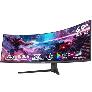 Gawfolk 49 Pouces Écran PC d'ordinateur de Jeu 1500R Ultra-Large incurvé, DQHD (5120×1440), 240Hz, 1MS, FreeSync, 120% sRGB, Moniteur réglable en Hauteur, HDMI2.1、DP1.4, VESA 75 * 75mm-Noir