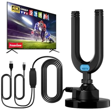 Antenne TV Intérieure Puissante TNT HD, 2026 Puissante Antenne HDTV Intérieur de Base magnétique avec Amplificateur de Signal à Gain Élevé, Compatible avec TV 4K 1080P, avec câble coaxial de 27 Pieds