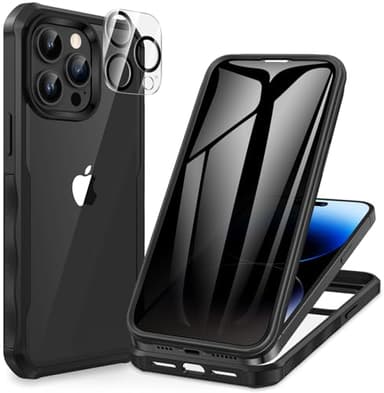 CENHUFO Anti Espion Coque iPhone 14 Pro Max, avec Protection écran Verre Trempé Anti Espion et Protecteur Caméra [HD 9H Dureté] 360° Antichoc Téléphone Housse Double Face Case Intégrale Etui -Noir