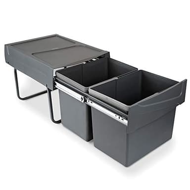 Emuca - Poubelles avec Fixation inférieure pour la Cuisine, 2 poubelles de Recyclage Amovibles de 15 L, capacité Totale 30 L (2 x 15 L), Acier et Plastique, Gris Anthracite.