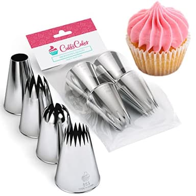 CukkiCakes Jeu de 4 grandes XL douilles à pâtisserie professionnelles (849, 869, 829 et 808) pour décorer gâteaux et cupcakes - Compatible avec poche à douille patisserie - Made in Korea