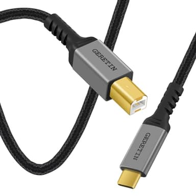 GERETIN Câble Imprimante USB C Cable USB 2.0 B Mâle vers Type C Mâle USB-C vers USB B Cable Scanner Nylon Compatible avec MacBook Pro Air iMac iPad Pro Air Dell HP Epson Canon Brother Lexmark DAC - 3M