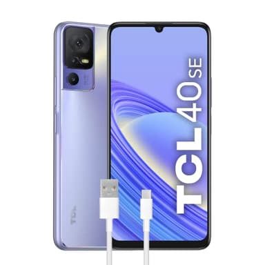 TCL 40SE Smartphone 4G Écran, 6,75" HD+ 90Hz, 128Go, 4Go RAM, triple caméra avec 50Mpx, Android 13, batterie 5010mAh Charge rapide, Dual Sim, violet, avec câble USB Type-C supplémentaire