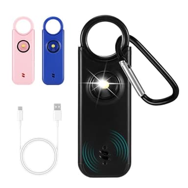 Sprifityy Alarme personnelle Anti agression de Poche, Alarme de sécurité d'autodéfense Rechargeable par USB pour Femmes, Sonnerie 135 DB avec Signal LED, pour Femmes, Enfants et Seniors (Noir)