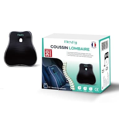 FlexFy Coussin de Dos/Lombaire Ergonomique en Mousse à Mémoire de Forme Epaisse - Soutien du Dos & Posture Droite et Naturelle- pour Chaise de Bureau, canapé- Fauteuil- siège Gaming -Housse Lavable