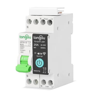 TONGOU Disjoncteur wifi Commutateur- 25A | 1 Phase Compteur d'Énergie rail din wi-fi |Intelligent Disjoncteur Type de Relais interrupteur connecté avec wattmètre | Telerupteur wifi smart life Tuya