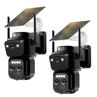 4K Camera Surveillance WiFi Exterieure sans Fil,à triple objectif/10X Zoom Hybride/Camera Solaire/Batterie,360° PTZ Sécurité à Domicile,Vision Vocturne,Alarme,Audio Bidirectionnel,Suivi Automatique ﻿