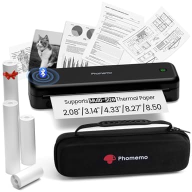 Phomemo M834 Imprimante Thermique A4, Imprimante Thermique sans Encre, Connexion Via Bluetooth & USB, Imprimante Portable avec Mallette de Transport et 4 Rouleaux de Papier Thermiques, Noir
