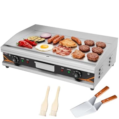 DULNICE Plancha Électrique Professionnelle en Acier Inoxydable Plaque de gril Surface de Gril Lisse 73 * 47cm Commerciale Plaque de Cuisson Grill, Double Prises 4400W, Température Réglable 50-300 °C