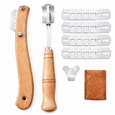 Tuwonwa Lot de 2 Lame Boulanger, Couteaux de Boulangerie, avec 20 Lames de Rechange, Lame à Grigner le Pain, Couteau à Pâte pour Incisions Droites et Courbes, Accessoire Cuisson Baguette