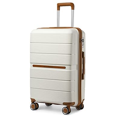 British Traveller Valise Grande Taille Valises Soute 101 Liters, Rigide Trolley en Polypropylène à 4 roulettes et Serrure TSA, 76x49.2x31 cm (Crème)