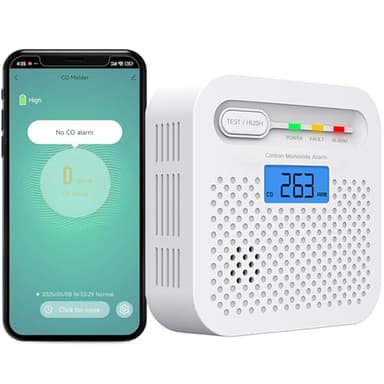 Détecteur de CO WiFi 10 Ans Batterie - Alarme Monoxyde de Carbone avec Écran LCD, Notifications SmartLife/Tuya en Temps Réel - Maison, Bureau, Chambre, Camping-Car (Pack de1)