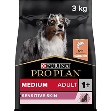Purina PRO PLAN | Chien Adulte de Taille Moyenne | Peau Sensible | Aliment Sec pour Peaux Sensibles | Formulé Sans Blé | Favorise un Pelage Sain et Brillant | Riche en Saumon | Sac | 3 Kg