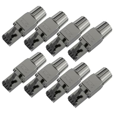 VCELINK Lot de 8 fiches RJ45 sans outil Cat 7 Cat6a, fiche réseau POE++, fiche Cat 7 10 Gbps 600 MHz blindée, fiche LAN avec connecteur LSA pour câble d'installation, câble de pose, noir