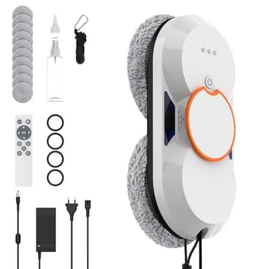 Robot Laveur de Vitre, 5600Pa Robot Nettoyeur Vitre avec Double Pulvérisation D'eau, 3 Modes de Nettoyage, Télécommande, Navigation Intelligente, Protection Antichute＆8 Chiffons, Pour Surfaces Lisses