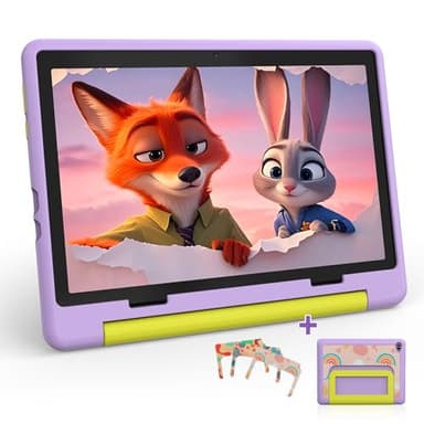 Laptok Tablette Enfants 10 Pouces, Android Tablette pour Enfants Éducative avec Contrôle Parental, 8Go+64Go Ext 1To, Octa-Core, Widevine L1, WiFi 6, BT5.0, 5000mAh, Étui Antichoc (Pourpre)