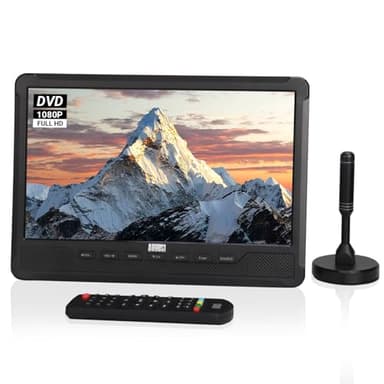 August DA383 - TV Portable 10” avec Lecteur DVD Intégré - Enregistrement TV TNT HD DVB-T2 avec Batterie Rechargeable, CD/DVD/USB/Carte SD, HDMI, AV - Sortie Auxiliaire pour Caravane, Voyage et Maison