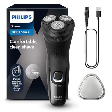 Philips Electric Shaver Series 3000x -rasoir électrique Wet & Dry ,couleur Bleu celeste, avec technologie SkinProtect, tondeuse rétractable, rasoir ergonomique pour hommes -inclus rasoir nasal