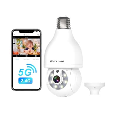 CiKiKWXO 2K (3MP) Ampoule Camera Interieur/Exterieure WiFi, 2.4/5GHz Caméras de Surveillance sans Fil, Vision Nocturne Couleur HD, Détection Mouvement, Compatible Alexa, Douille E27 (2.4&5GHz 1pièce)
