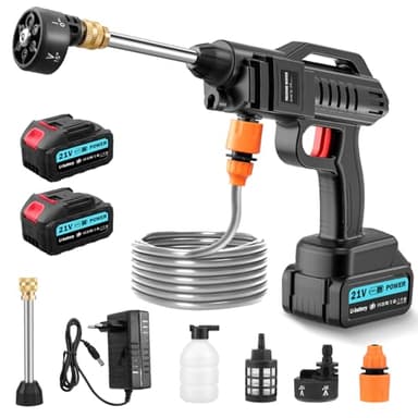 Dibaful Nettoyeur Haute Pression sans Fil 100 Bar 270 L/H | Pistolet Portable avec 2 Batteries de 3000 mAh | Pistolet de Lavage Mobile 6 en 1 Buse Réglable 5m pour Voiture Sol Terrasse