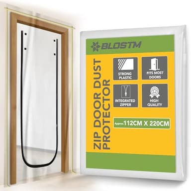 BLOSTM Protection Antipoussière Zippée pour Porte Fermeture Éclair en Forme De U Installation Facile - 112cm x 220cm