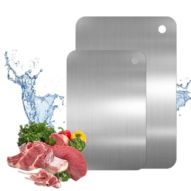 2 Pièces Planche à Découper en Titane 30x19.5cm, 23.5x14.5cm Alimentaire Planche a Decouper Inox des Deux Côtés, Multifonctionnelle, Antibactérienne Titanium Cutting Board pour Viande Fruits Légumes
