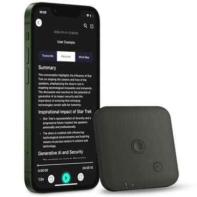 AI Voice Recorder - Enregistreur Vocal avec Transcription IA et Résumés, 64 Go de Stockage, Contrôle Via Application, Design Magnétique, Idéal pour Cours, Réunions, Appels et Conférences