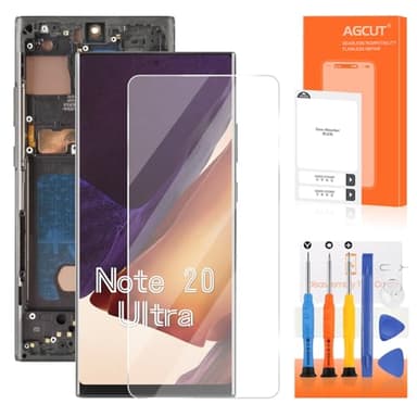AGCUT LCD Display pour Samsung Note 20 Ultra Écran LCD pour Galaxy Note 20 Ultra SM-N985F 6,9" Incell Ecran Replacement Digitizer Touch Screen Assemblée + Réparation (Noir avec Cadre, sans Empreinte)