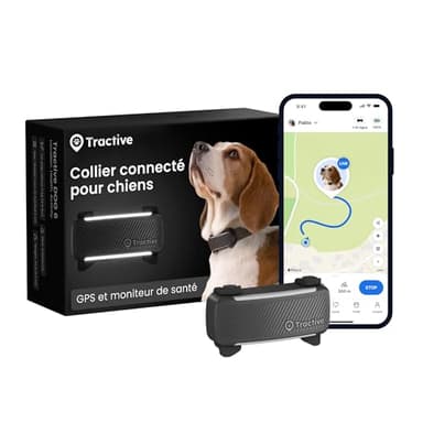 Tractive – Collier GPS pour chien | 2025 Édition | Leader du marché | Localisation en direct | Alertes anti-fugue | Moniteur d'activité et d'aboiements | Alertes de santé (Noir)