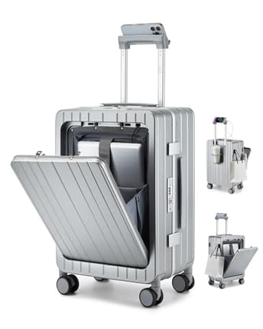 Sea choice Valise Rigide PC Légère avec Compartiment pour Ordinateur Portable Bagage à Main Trolley avec 4 roulettes Doubles Pivotantes et Serrure TSA Chargement USB, Porte-gobelet