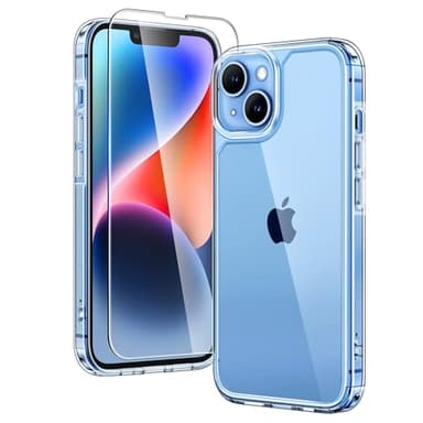 TAURI Coque pour iPhone 14 avec Protection écran, Protection Militaire Anti-Choc Mince - Transparent