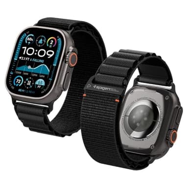 Spigen Bracelet en tissu avec fermeture auto-agrippante Compatible avec Apple Watch Ultra 3/2/1 49mm, Series 11/10 46mm, Series 9/8/7 45mm, 44mm - Noir