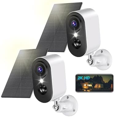 PESAIR 2K Camera Surveillance WiFi avec Panneau Solaire - Caméra Surveillance WiFi Exterieure sans Fil Batterie, Vision Nocturne Couleur, Extérieure/Intérieure, PIR Détection Mouvement, IP66, 2 Pack