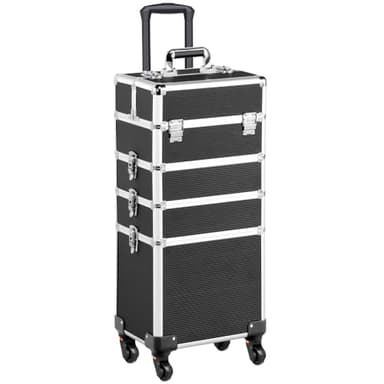 Yaheetech Valise Maquillage 4 en 1 Mallette de Maquillage Trolley à Maquillage Bijoux et Cosmétique Beauty Case Grande Rangement pour Voyage Verrouillable avec roulettes Noir