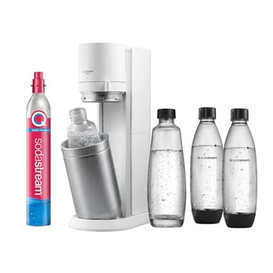 sodastream DUO Machine à Eau Pétillante et Soda pour Carafe en Verre | Pack 2 Carafes en Verre 1L + 2 Bouteilles 1L Compatibles Lave-Vaisselle + 1 Recharge de Gaz 60L à Clipser | Blanche