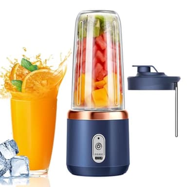 Blender Portable, 14 Oz Mixeur À smoothies Portable, Blender Électrique Multifonctionnel Avec Couvercle & 6 Lames, Rechargeable, Mixe Smoothies, Shakes Protéinés Et Glaçons
