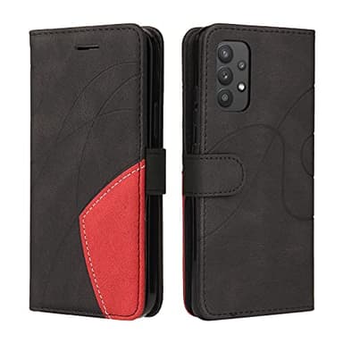 Fatcatparadise Coque pour Samsung Galaxy A32 4G, Etui en Cuir PU Portefeuille Housse Fermeture Magnétique und Flip Protection Case avec Antichoc TPU, Etui à Rabat, Fentes pour Cartes (Le Noir)