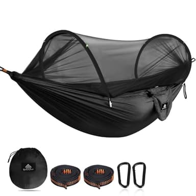 NATUREFUN Hamac de camping ultra-léger Hamac en filet anti-moustiques | Capacité de charge de 300 kg, nylon de parachute respirant à séchage rapide | 2 mousquetons haut de gamme, 2 x élingues en nylon