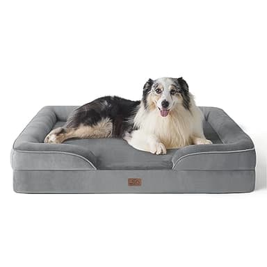 Bedsure Panier Chien Grande Taille - Canapé Chien Orthopedique et Dehoussable, Lit pour Animaux Lavable, Anti-dérapant et Ultra Doux Gris, Taille 106x80x16.5 cm