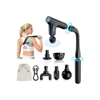 UPSPORT Pistolet de Massage Musculaire avec Long Poignée Amovible, Massage Gun avec Turbo Rotary Percussion, 4 vitesses, 4 Têtes de Massage, 3 en 1 Masseur Dos et Cervicales des Tissus Profonds, Noir
